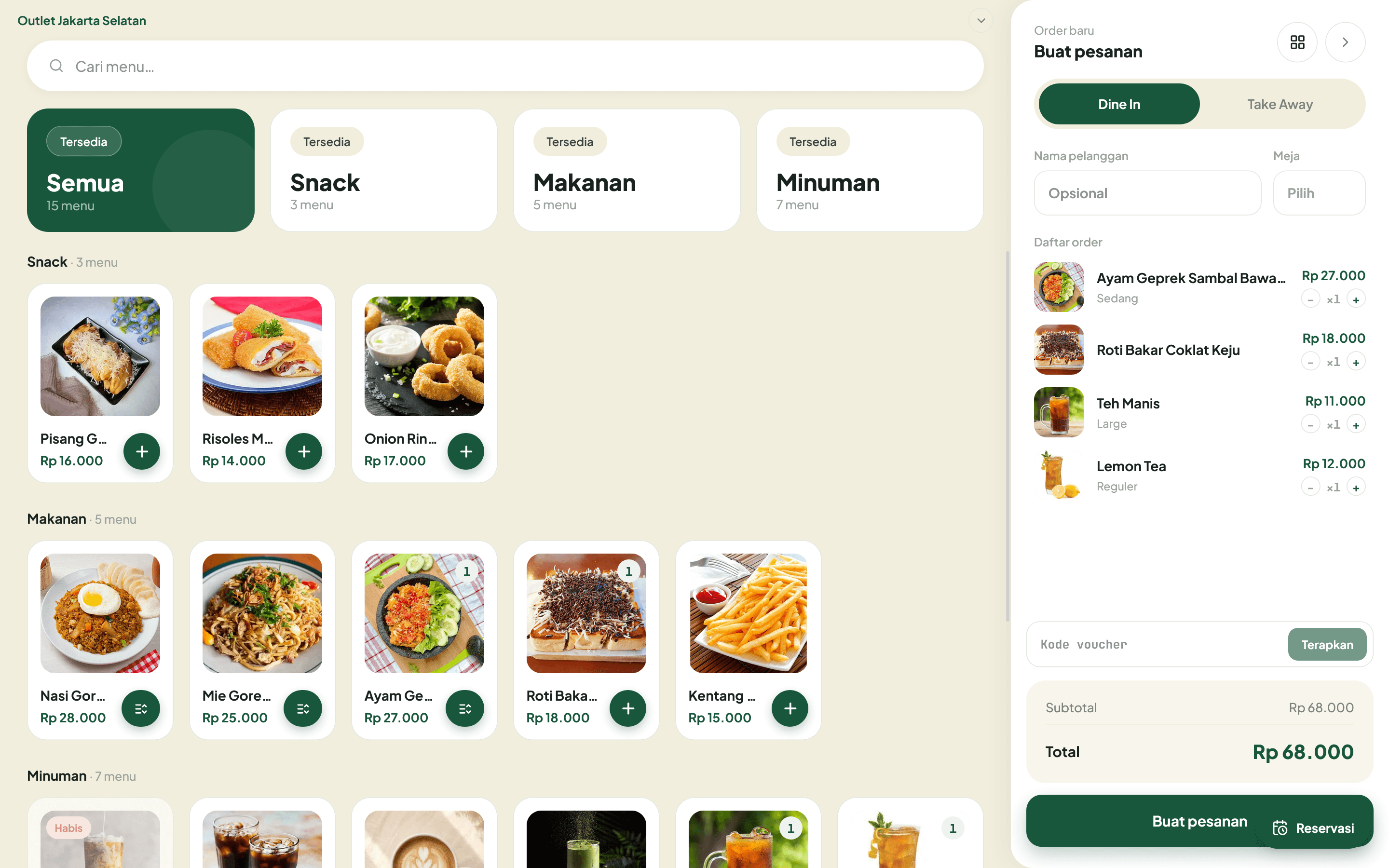Layar kasir pesen.app
